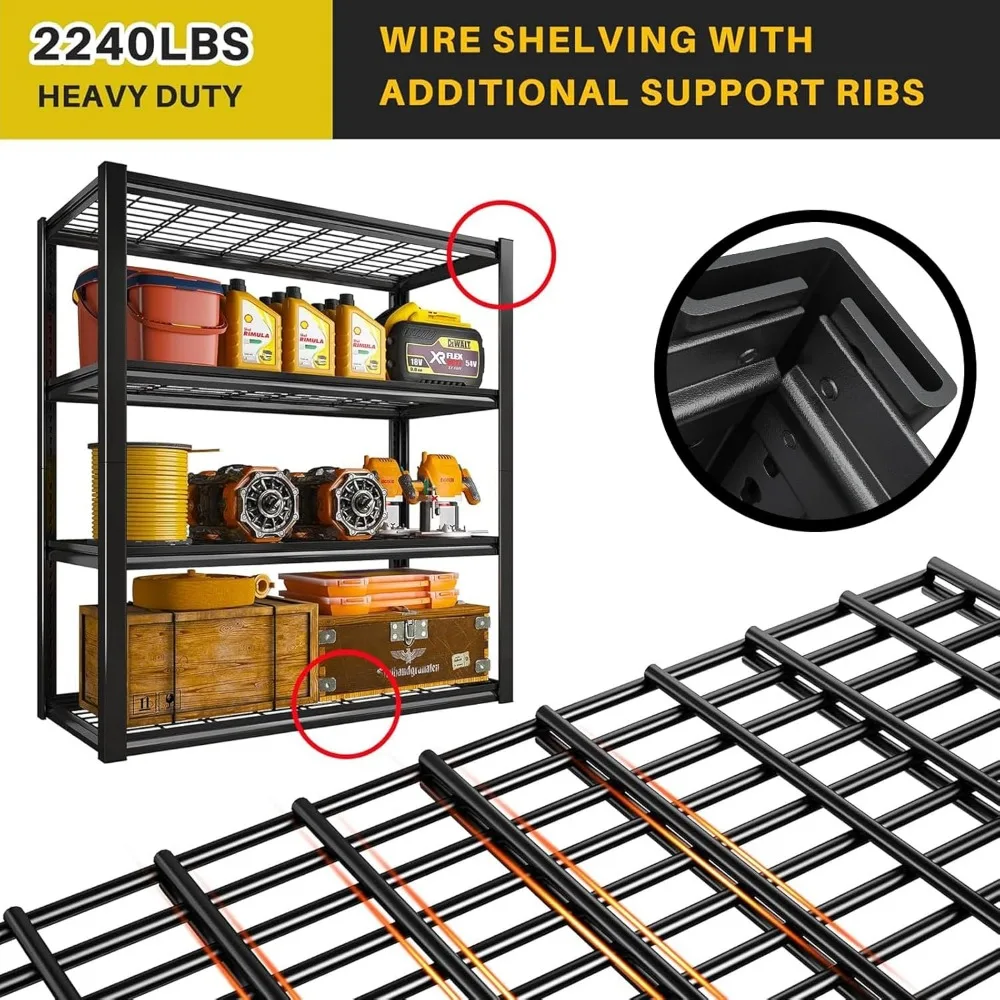 Garage Shelving 2240 LBS Storage Shelves Heavy Duty Shelving 4-Tier Adjustable Metal for Garage Shelves Rack Industrial Utility