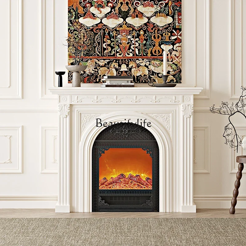 

French fireplace decorative cabinet carved electronic fireplace core simulation flame porch rack