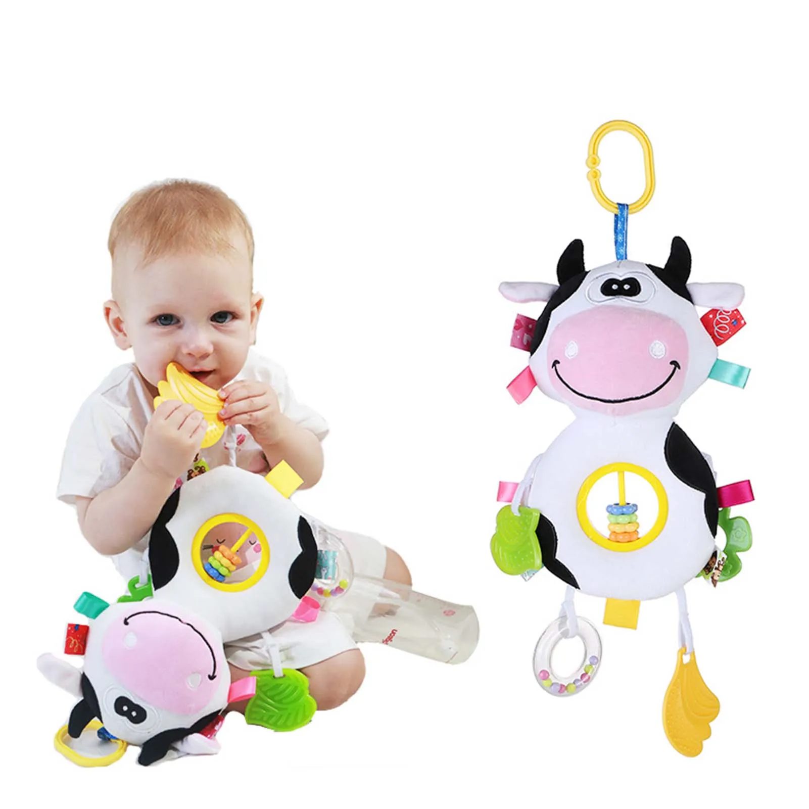 

Kid Rattles Sound Toys Stroller Toys Baby Teether Plush Cow Activity Toy Set Stuffed Animal Plush Baby Newborn Rattle Toy With