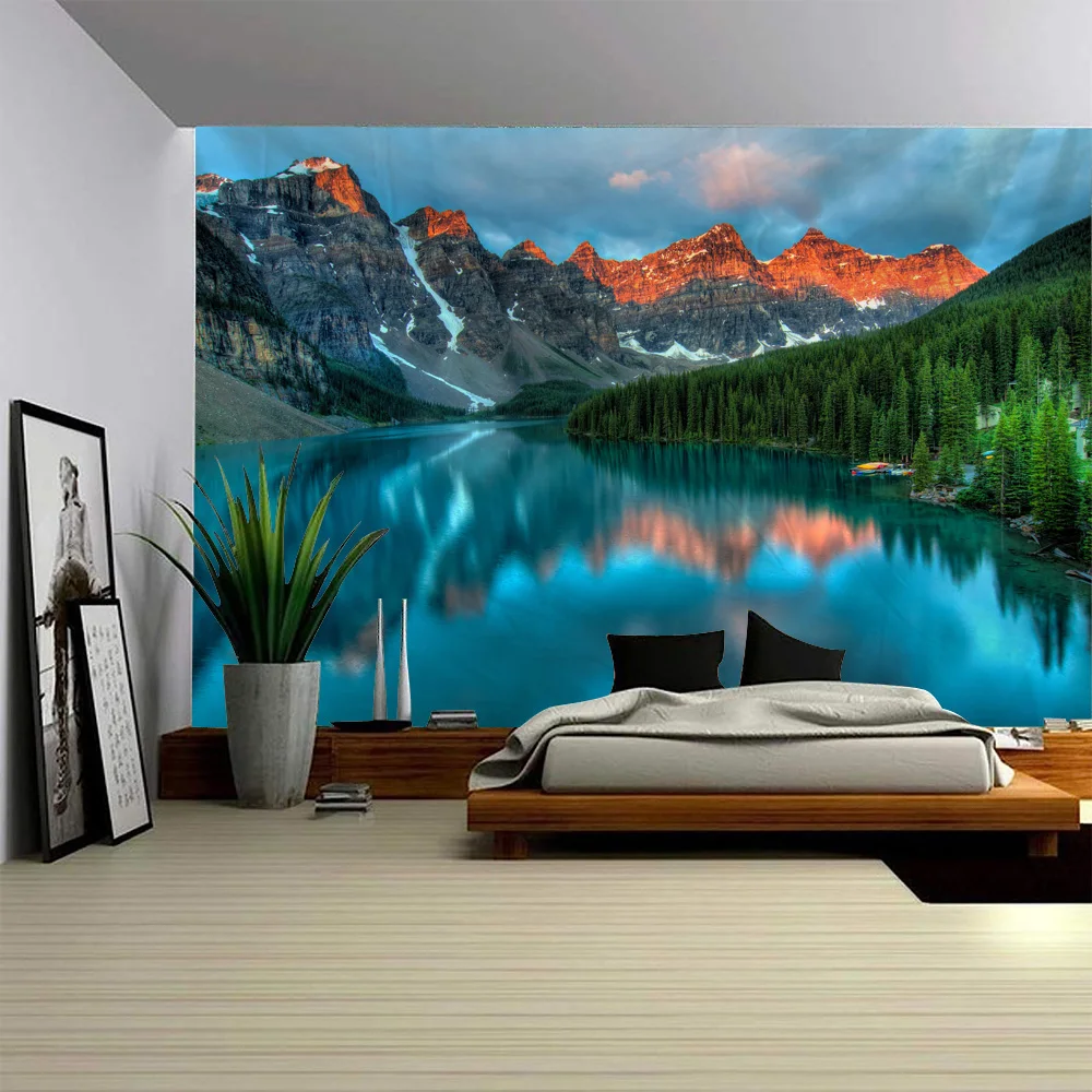 Natural Scenery Snow Mountain Grassland Tapestry Soft Wall Hanging Cloth Multiple Patterns Home Decor Multiple Sizes