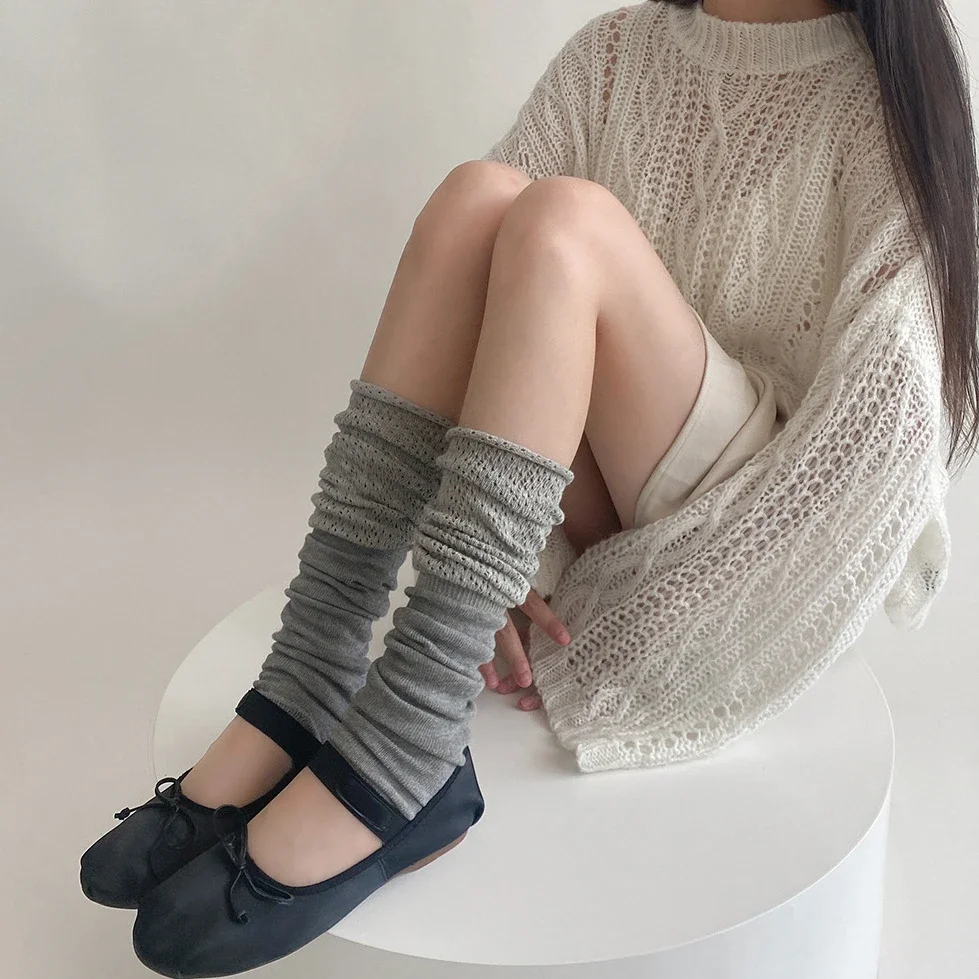 Scaldamuscoli da donna in stile coreano Autunno Inverno Scaldamuscoli in cotone lavorato a maglia Copri piedi caldi Calzini al ginocchio Y2k Calzini lunghi per ragazze Calze