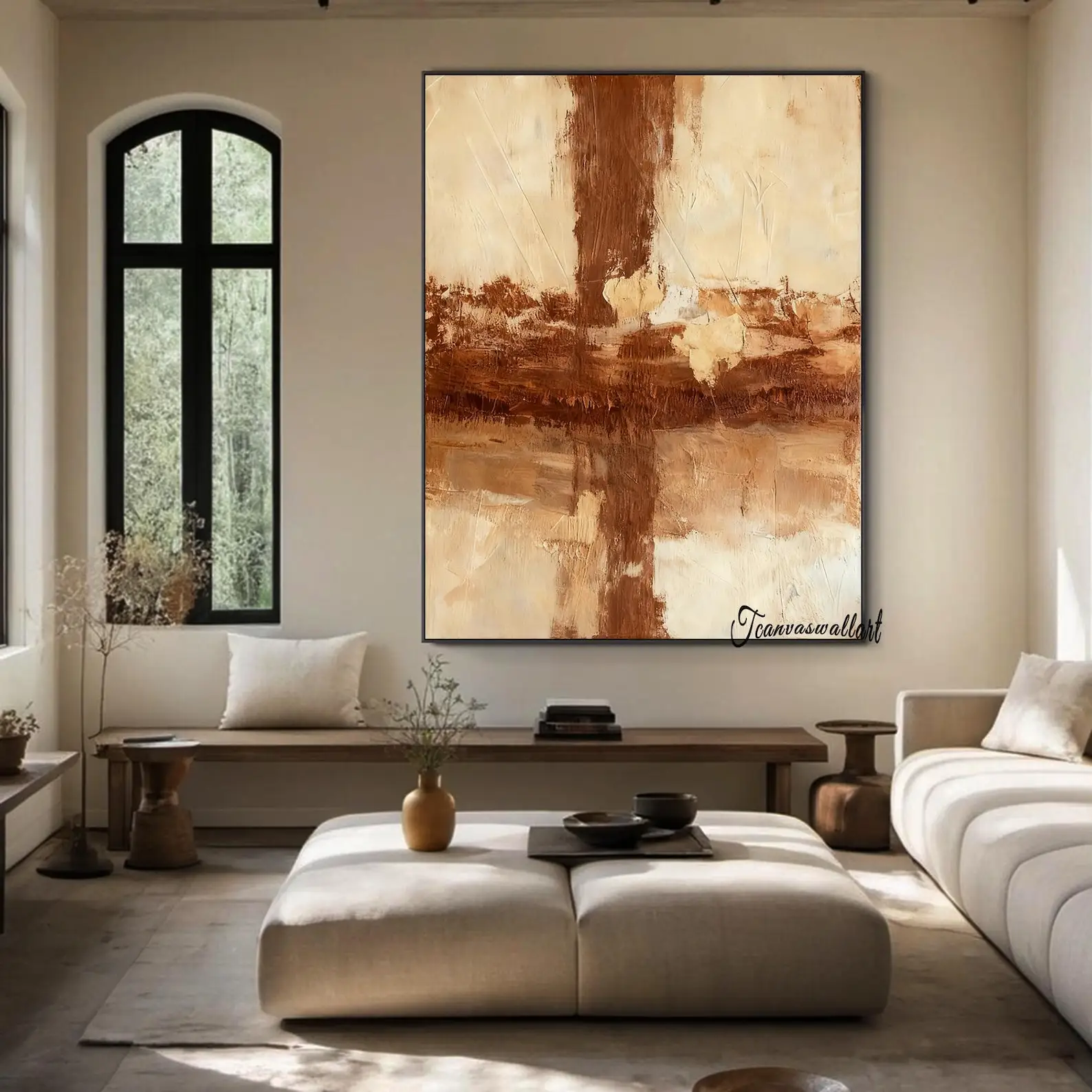Mhemyo Large Neutral Brown Textured Wall Art Light Brown Abstract Wabi-Sabi Style Canvas Hand Painted Painting Modern Home Decor