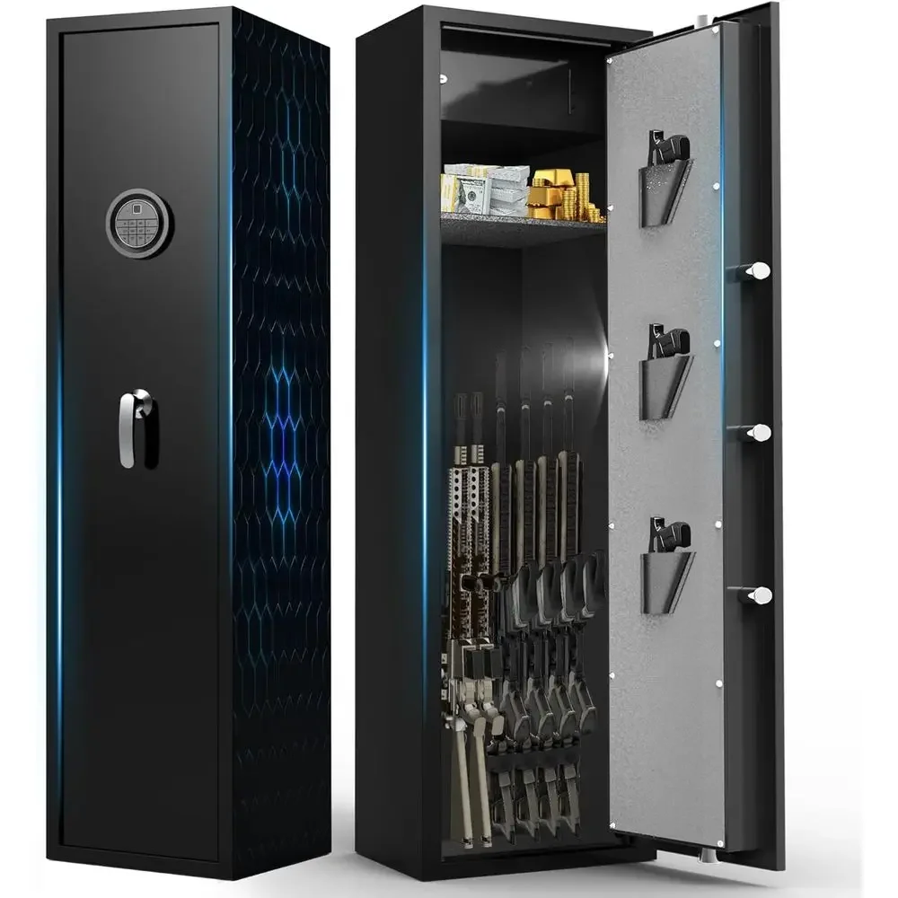 Biometric Safe, 5-8 Rifle Storage with Secure Lock Box, Fast Access Long Gun Cabinet, Shotgun Safe with Removable Shelves and Fi