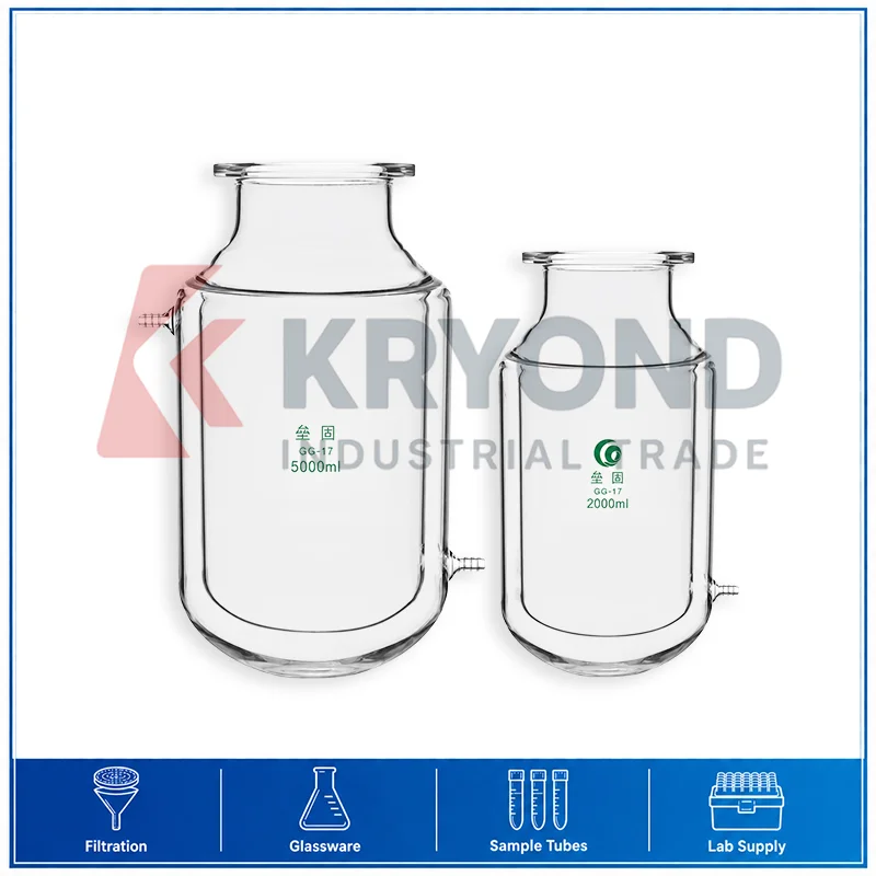 Double Layer Reaction Flask Flat Bottom Glass Jacketed Reactor Three Neck Four Neck Laboratory Vessel Research Use Pack 1PCS Set