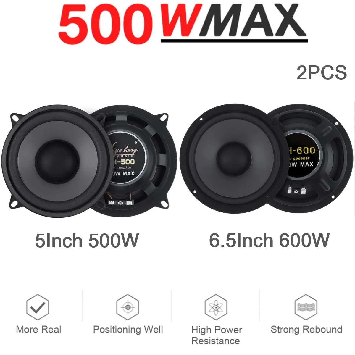 2Pcs 500W Car Speakers 5 / 6.5 Inch 2-Way Full Range Frequency Automotive Audio Music Stereo Speaker Auto Door Subwoofer 