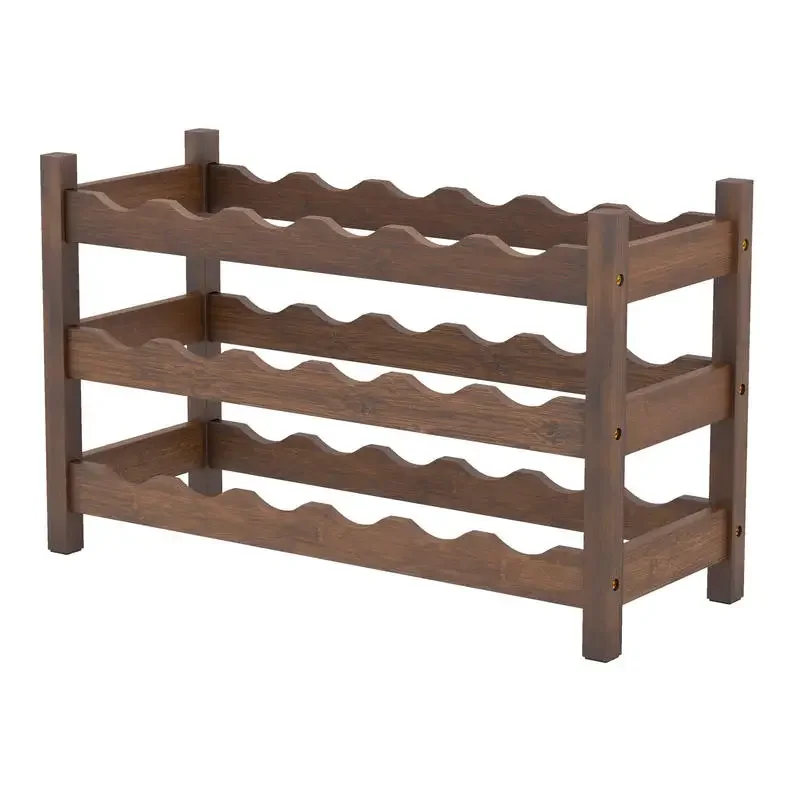

3-Tier Bamboo Wine Rack with Wave Slot for Kitchen-Coffee