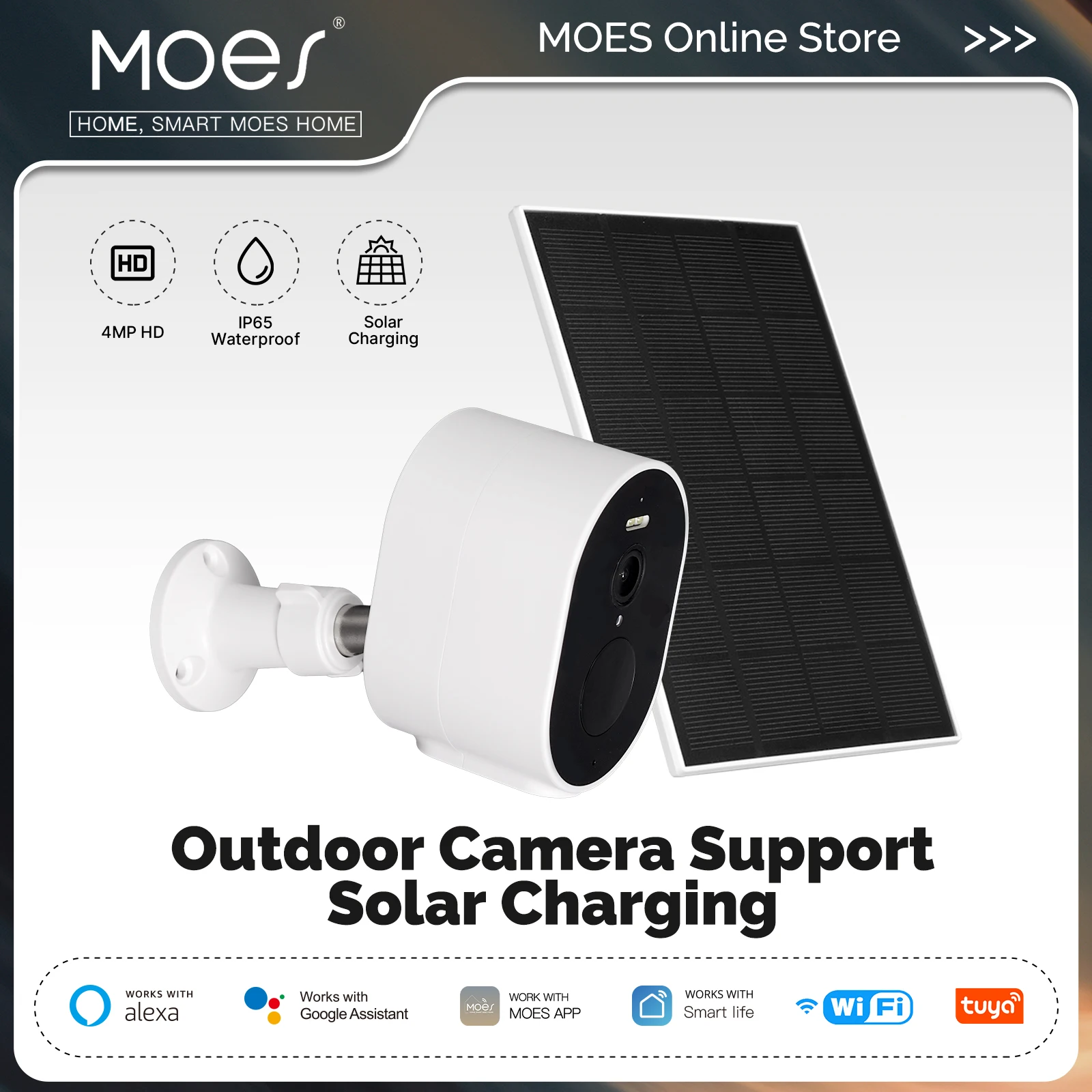 MOES Tuya WiFi 4MP HD Smart Security Camera Solar Charging IP65 Waterproof Full Color Night Vision Work With Alexa Google Home