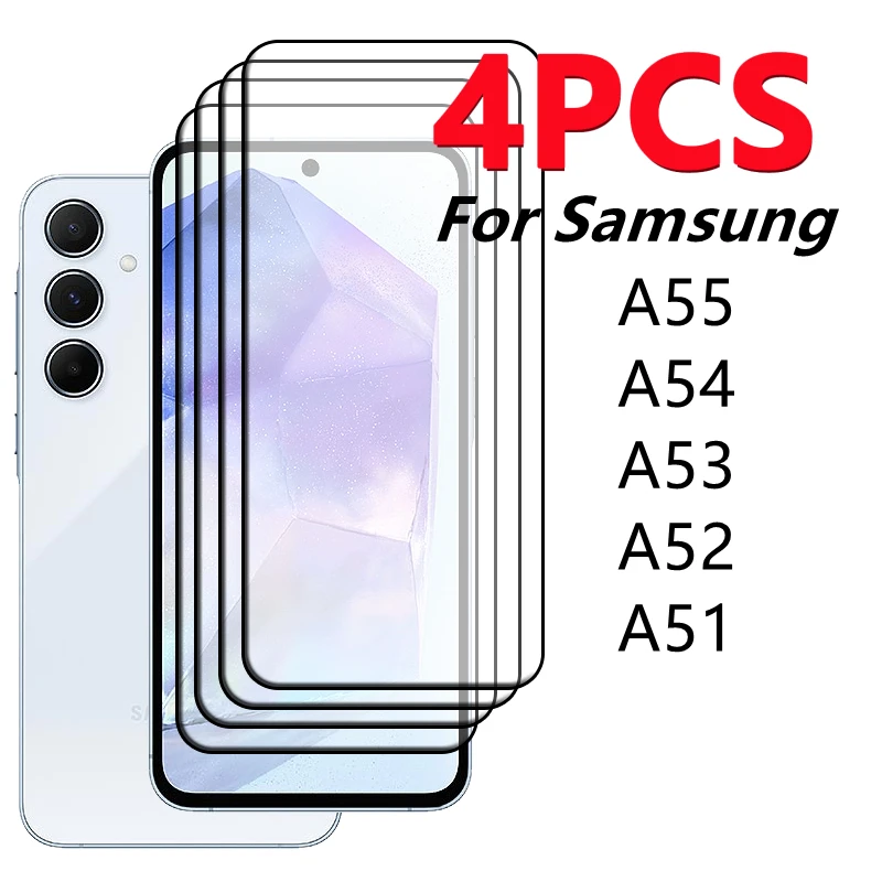 2/4PCS Screen Protector For Samsung A55 Glass Samsung Galaxy A55 Tempered Glass 9H Full Cover Glue Samsung A55 A52 A53 A54 A51