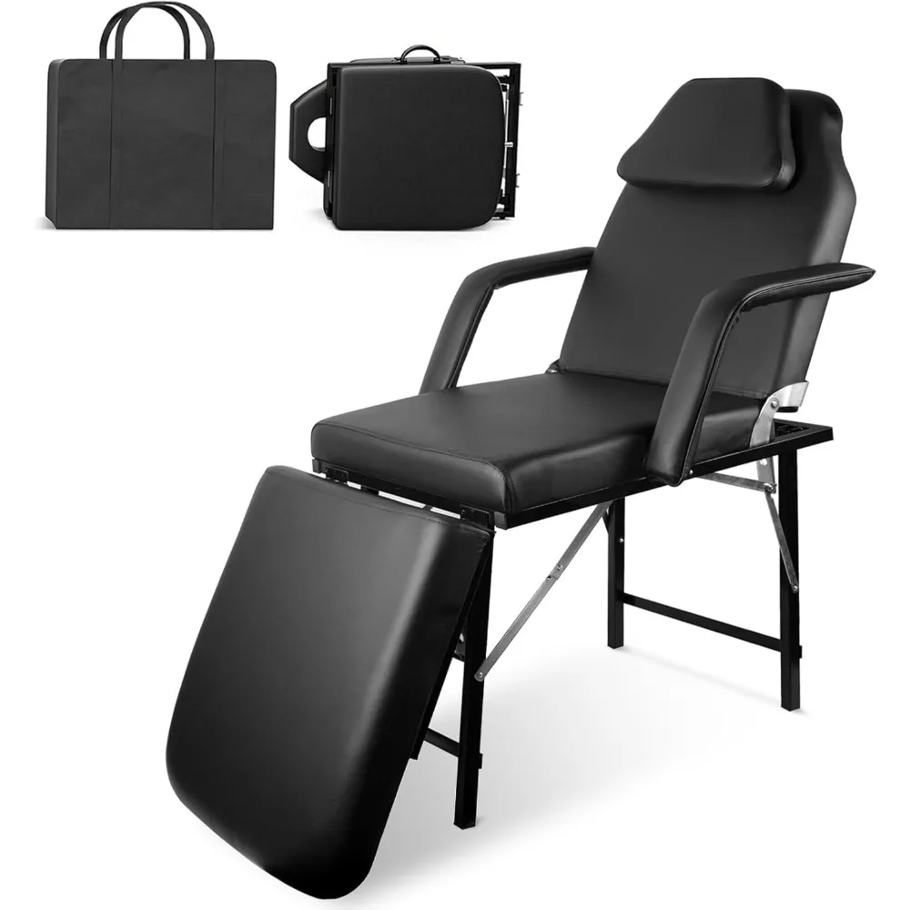 

Portable Tattoo Chair, Adjustable Massage Facial Bed with Removable Headrest & Armrest, Foldable Spa Chair with Carry Bag, 73 In