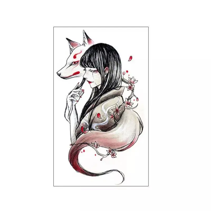 2023 New Dark Japanese Devil Wings Geisha Tattoo Stickers Waterproof Lasting Temporary Tattoo Sweet Cool Fake Tattoo for Women