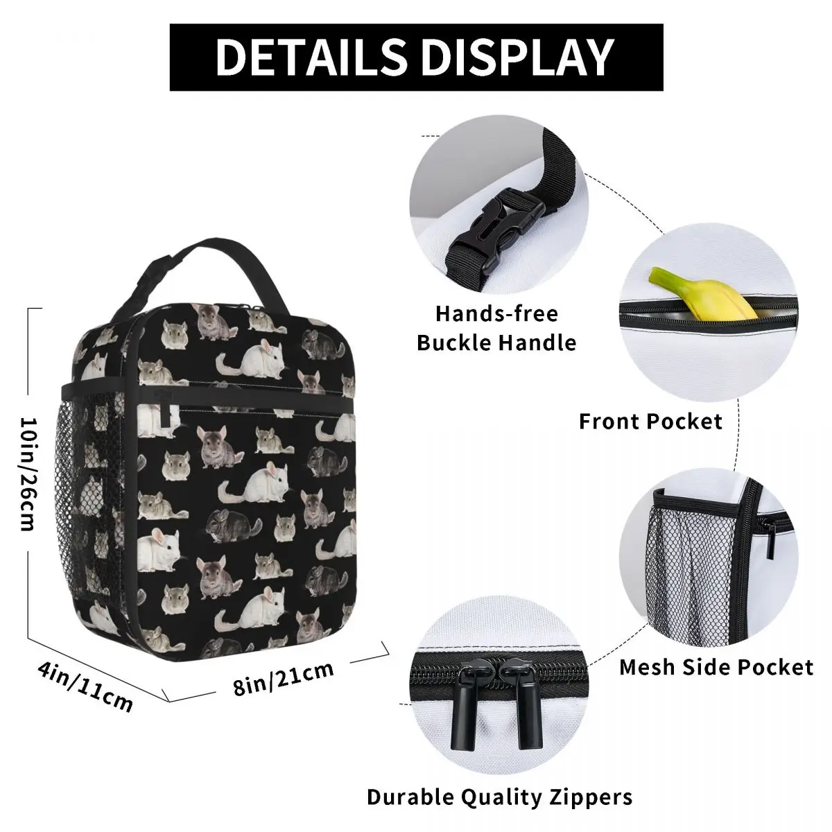 Chinchilla Sticker Pack Insulated Lunch Bag for Women Office Cooler Thermal Food Box Tote Leakproof Lunch Boxes Container