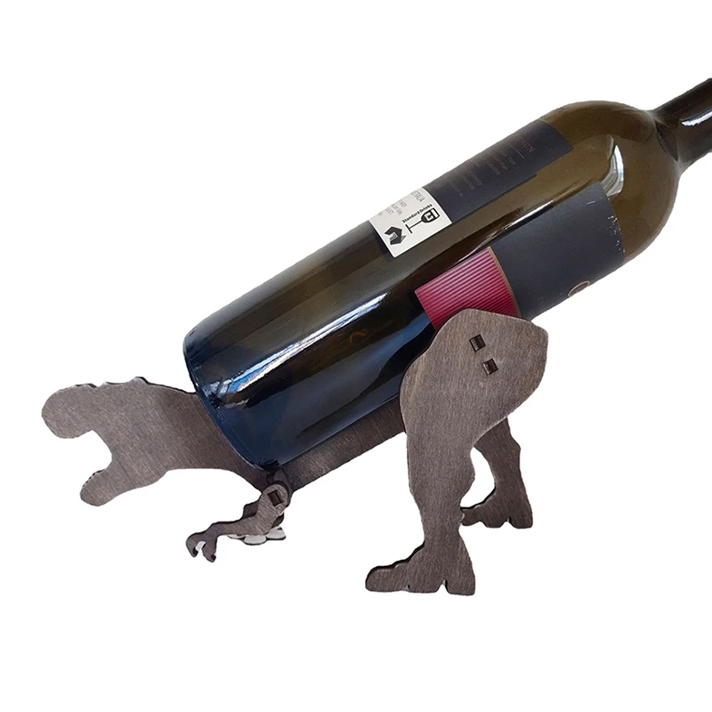 Wooden Wine Holder Assembled Tyrannosaurus Figurine Wine Holder Free Standing Wine Countertop Tabletop Storage Display