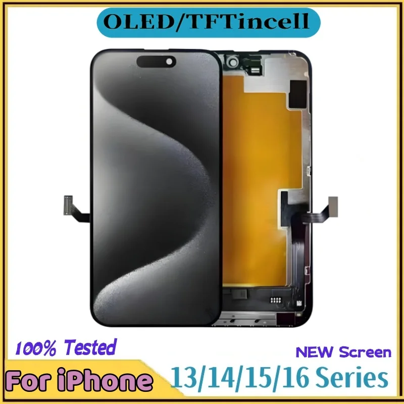 NEW TFT OLED Display For iPhone 13 14 15 16 Pro Max 14 15 Plus 13 Mini LCD InCell 3D Touch Screen Digitizer Assembly Replacement