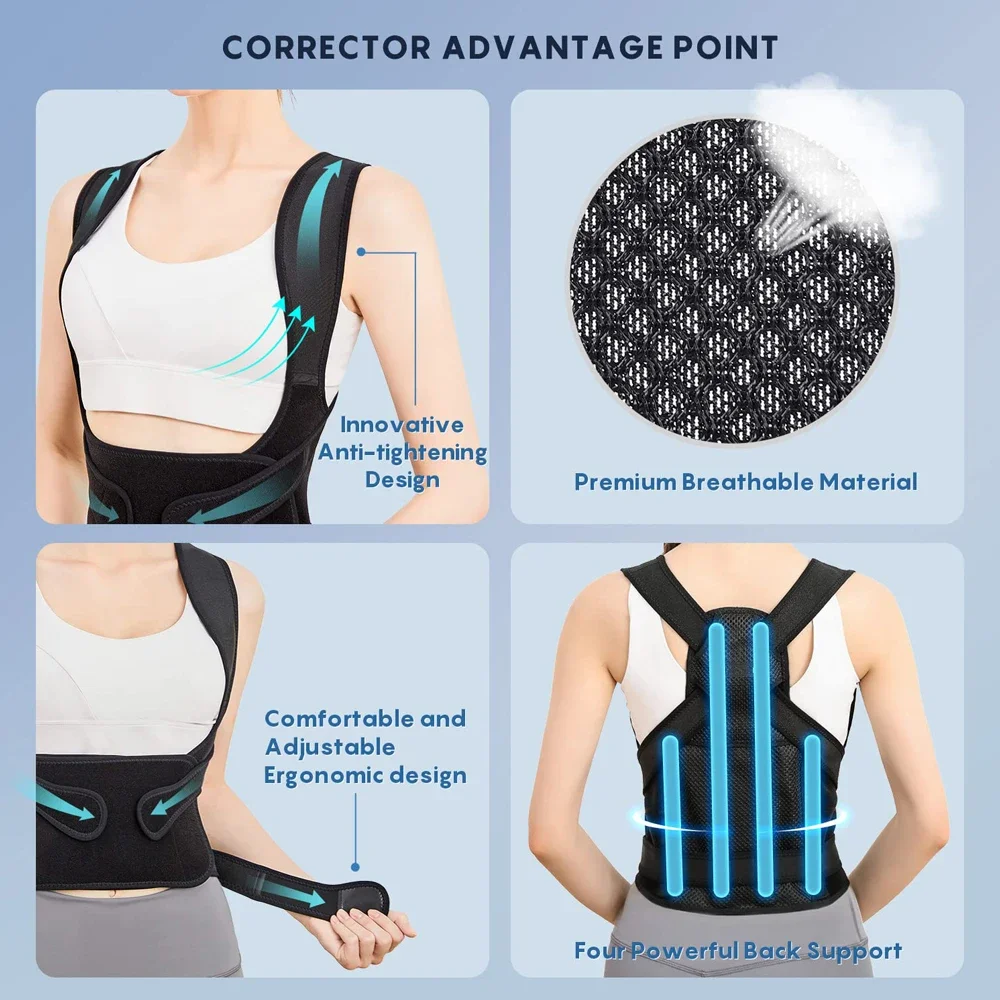 New Back Posture Corrector Shoulder Support Belt Upper and Lower Back Pain Relief Improve Spine Clavicle Brace Posture Vest