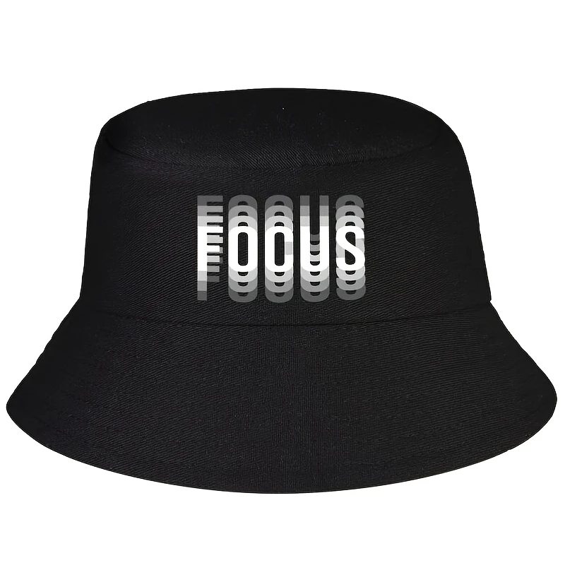 Focus Optical Illusion Trippy Bucket Hat - Y2K Retro Unisex Black Hat with Bold White 'FOCUS' Typography, Machine Washable Summe