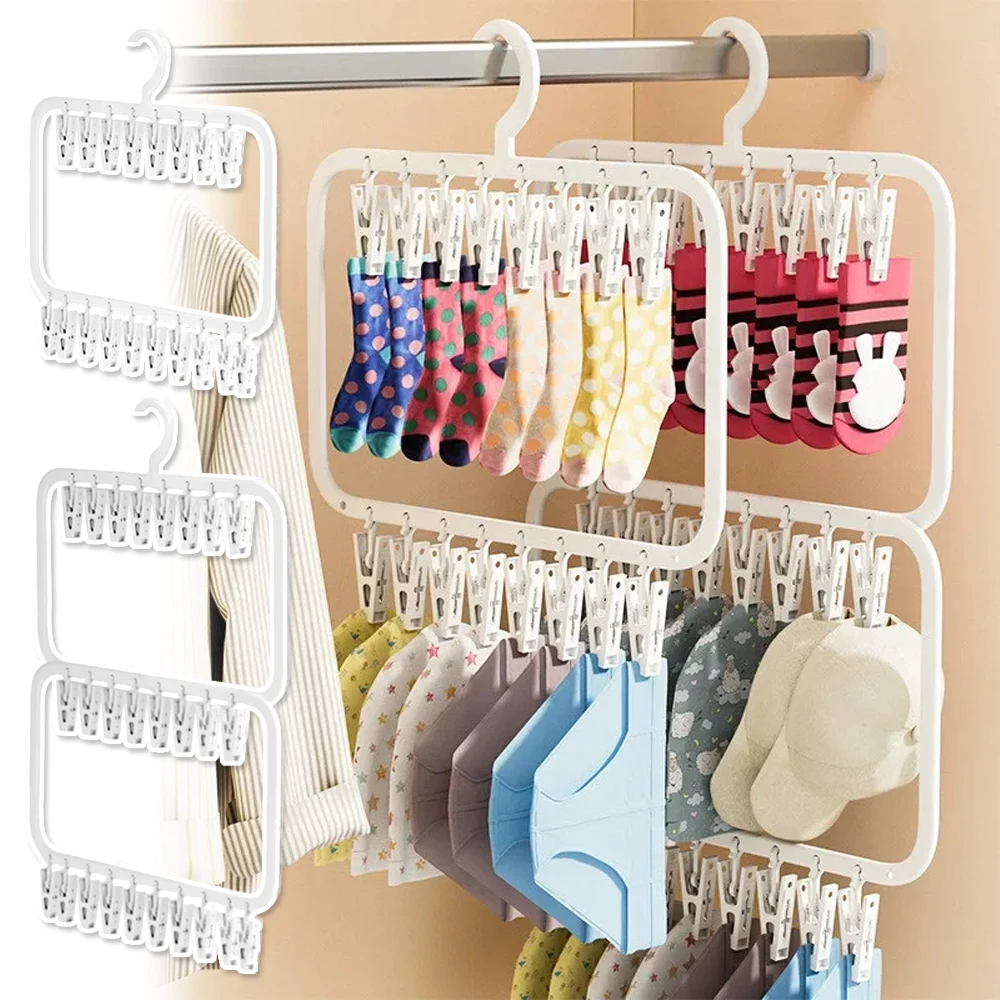 

18/26 Clips Folding Clothes Dryer Hanger Windproof Socks Underwear Drying Rack Household Children Adults Storage Laundry Rack