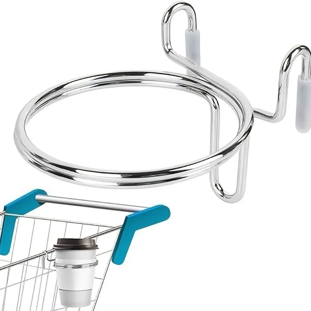 Portable Shopping Cart Cup Holder Anti-Slip Space Saving Hanging Mug Holder Spill Proof Sturdy Bottle Organizer Shopping Cart
