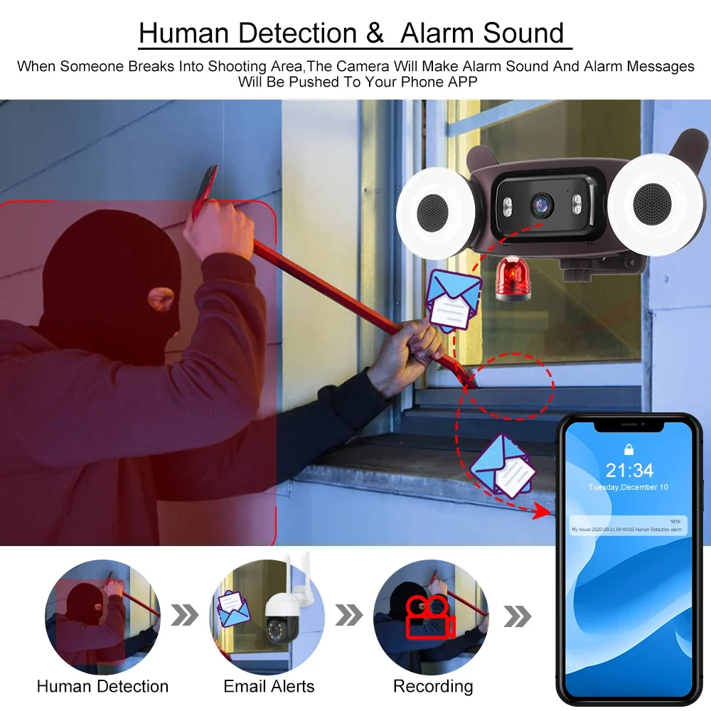 5MP 2 Way Audio Floodlight Wifi Security Camera Outdoor Color Night Vision Wall Lamp Camera Security Video Surveillance IP Cam