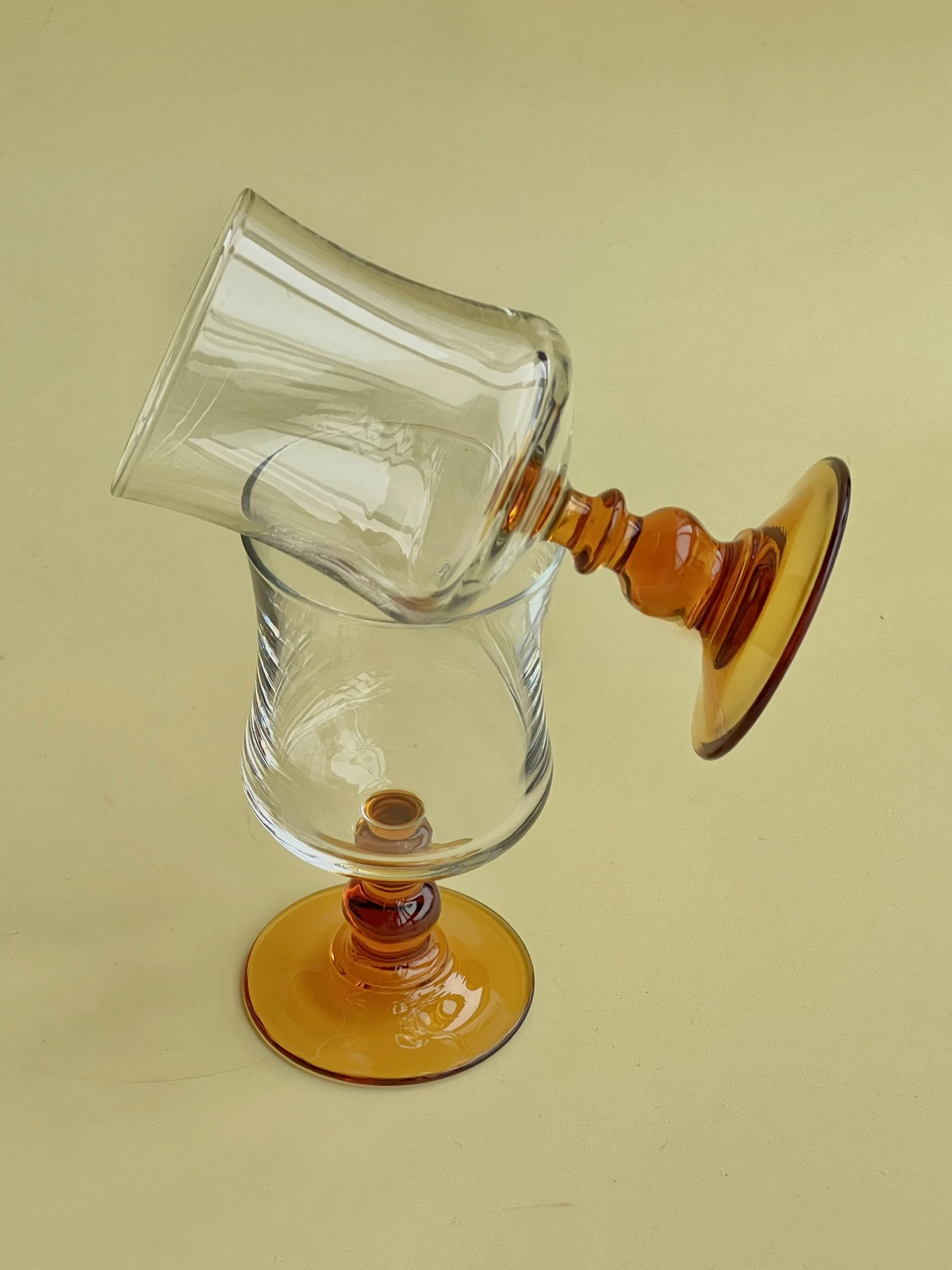 Pre-loved amber brown goblet contrasting wine glass