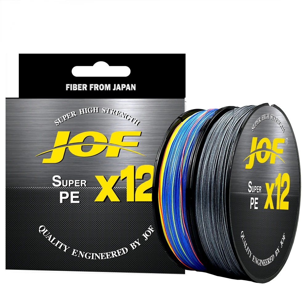 JOF Original PE Braided Fishing Line 12 Strands 100M 4 Colors Super Strong 25-92LB Smooth Multifilament Main Wire 0.14-0.40mm