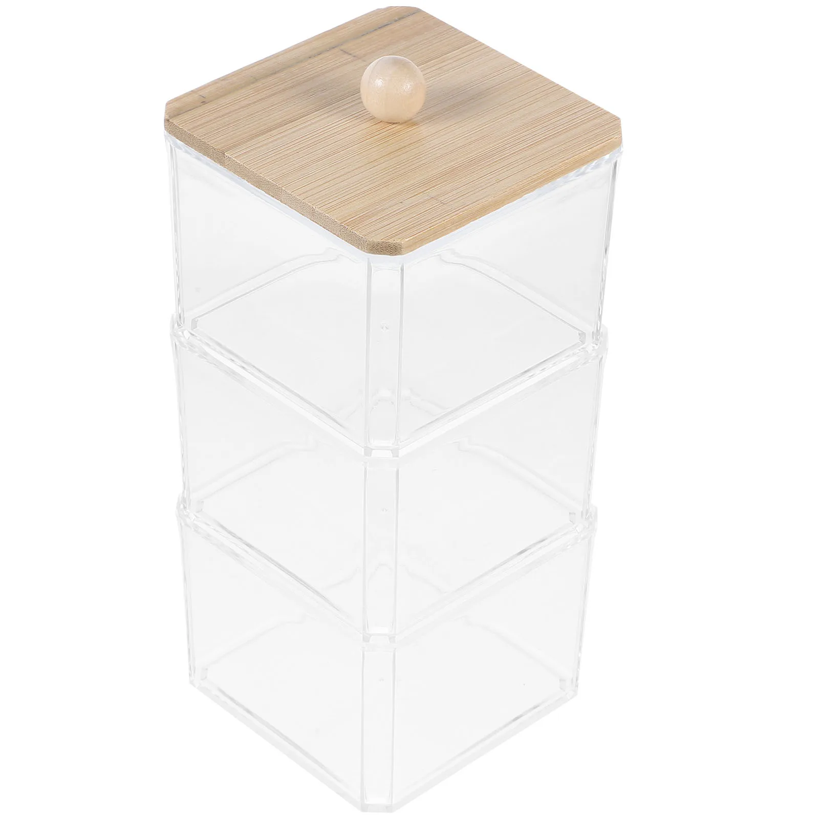 

1Set Clear Stackable Cotton Ball Pad Holder Three Compartments Makeup Organizer for Bathroom Storage Cotton Swab Dispenser