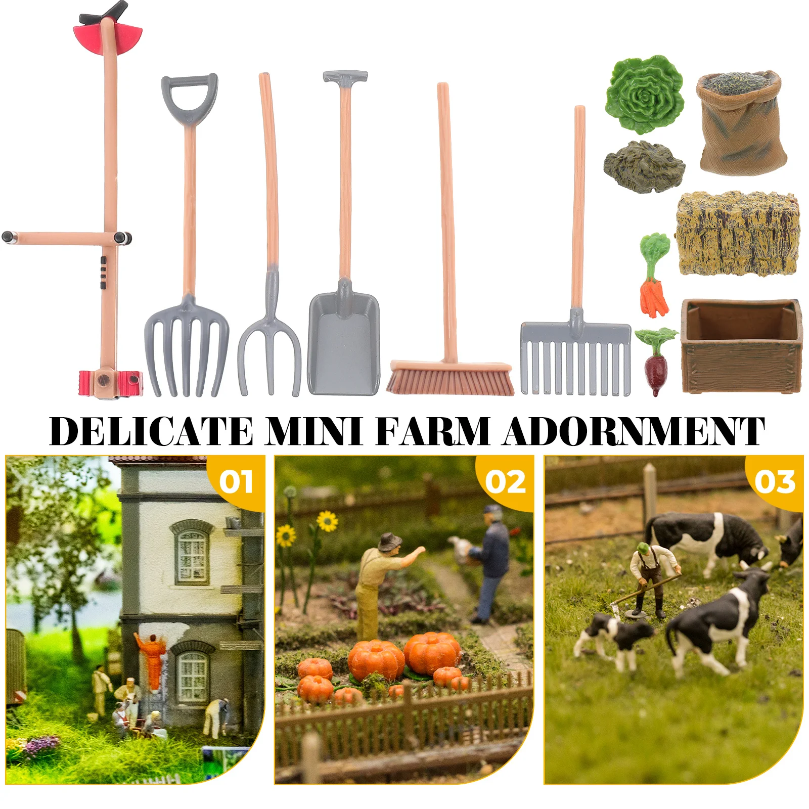 13 pçs brinquedo ferramentas de fazenda acessórios brinquedos desktop agricultor estátua jardim ornamento em miniatura modelo criança