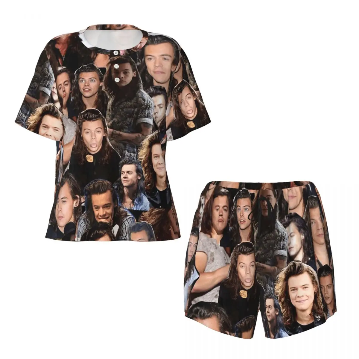Harrystyles Nachthemden mit Rundhalsausschnitt und kurzen Ärmeln zum Schlafen, Schlafhemden für Damen, lockeres Pyjama-Set mit kurzen Hosen