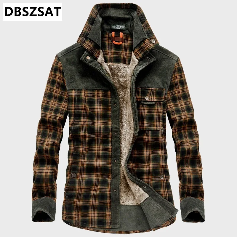 Men Winter Plaid Shirts Jackets Fleece Warm Shirts Coats High Quality Men Cotton Fit Business Casual Outerwear Shirts Jackets 4