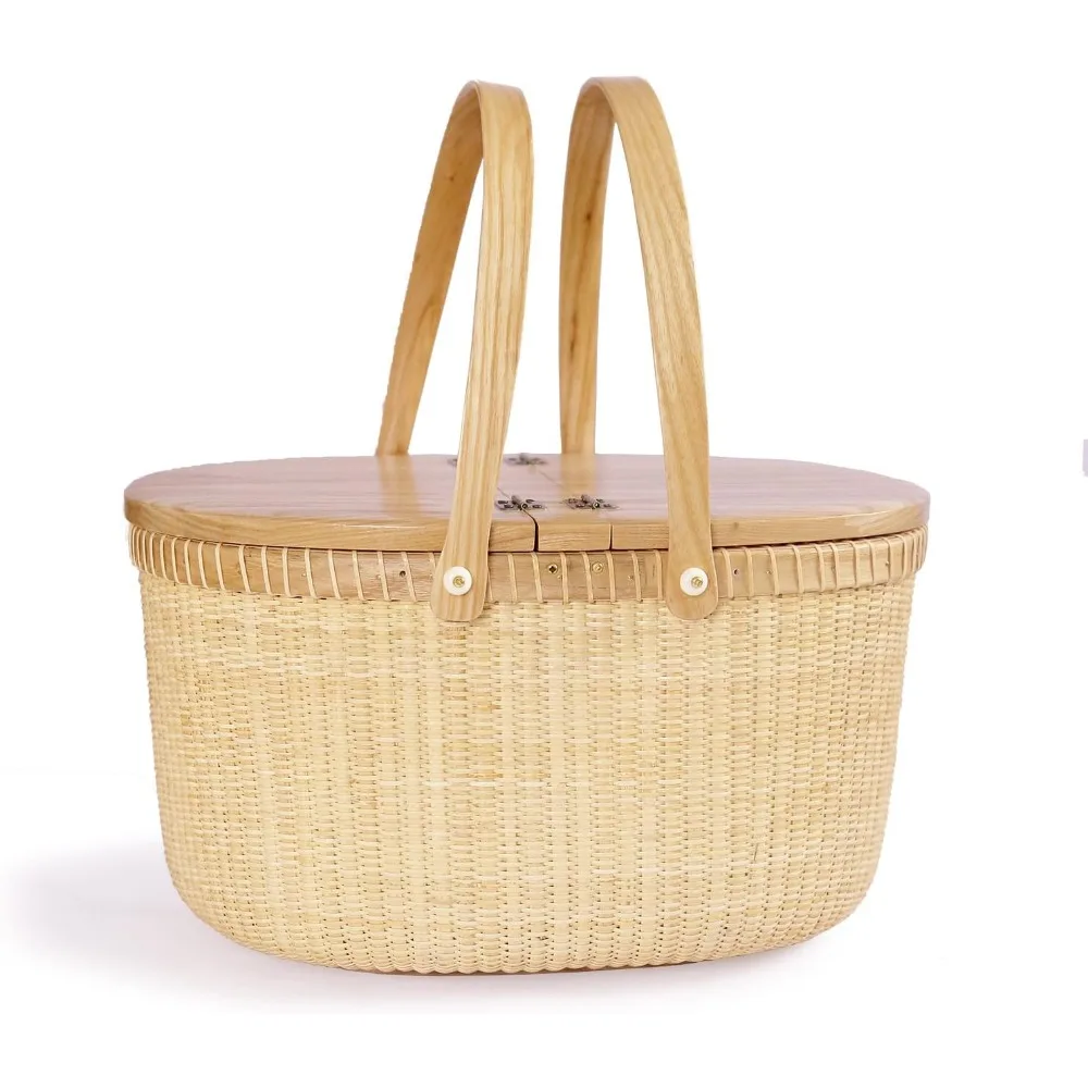 Nantucket Basket Crafts Cane-on-Cane Weave Picnic Basket Shopping Basket