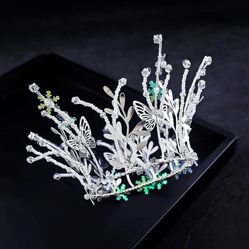 Luxurious Crystal Colorful Butterfly Soft Wedding Bridal Tiara Headbands Bride Headpiece Hair Ornaments Jewelry Accessories