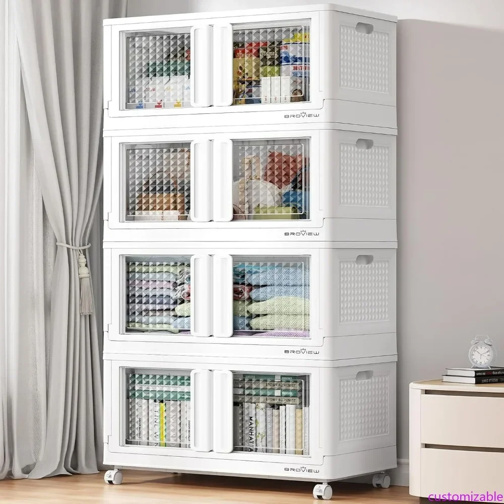 

Большие складные контейнеры для хранения с крышками и дверцами, 4-секционные пластиковые органайзеры для шкафа на колесиках для удобства перемещения