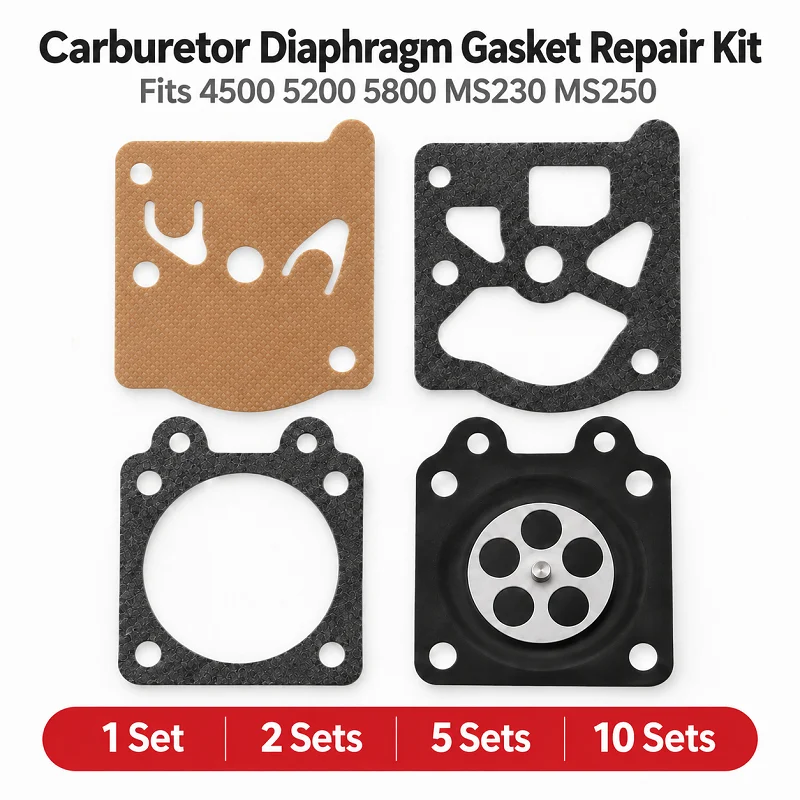 1/2/5/10 Sets 4PCS Carburetor Diaphragm Gasket Repair Kit for 4500 5200 5800 MS230 MS250 Replacement Parts