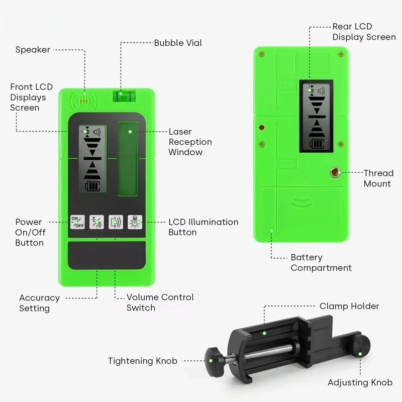 LR01 Outdoor Rotary Laser Receiver Digital LCD Detector Red Green Beam Pulse Line Laser Construction Measuring Instrument