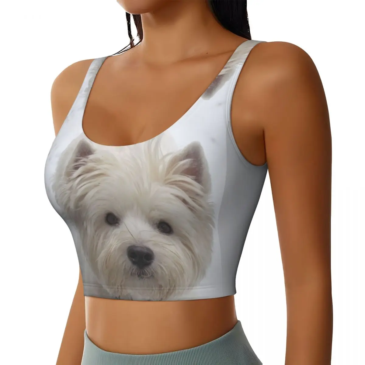 Custom Women's Cute Westie Dog Sports Bra West Highland White Terrier Puppy High Impact Gym Workout Running Crop Tank Tops