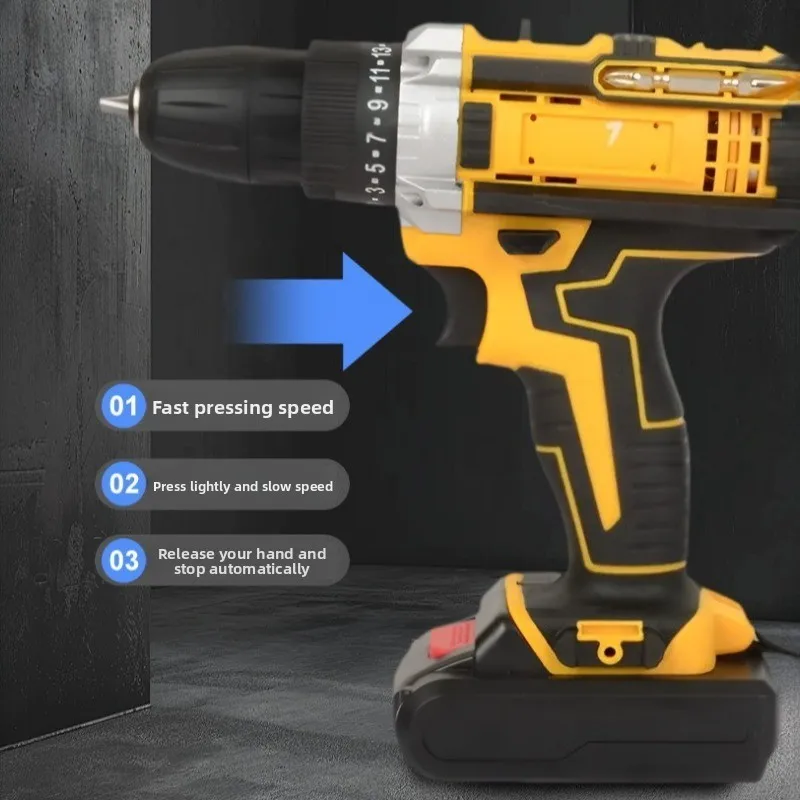 

21V Cordless Brushed Multifunctional Lithium Electric Drill Screwdriver Set Rechargeable Impact Drill Household Pistol Drill