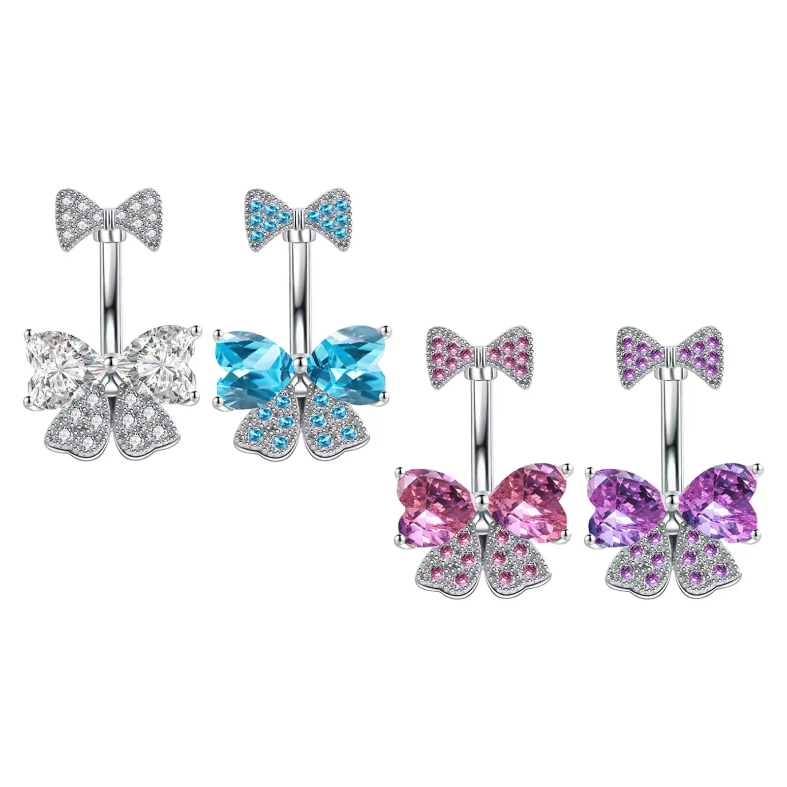 2-6pack Belly Button Ring Dangle Bow Butterfly 14G Dangling Belly Ring for