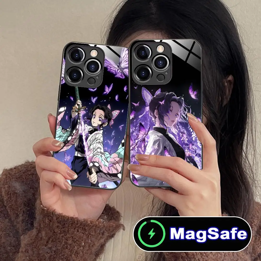 

Demon Slayer Shinobu Kocho Phone Case for iPhone 16 15 14 13 12 11 Pro Max Plus Mini MagSafe Glass Colour Protective Cover