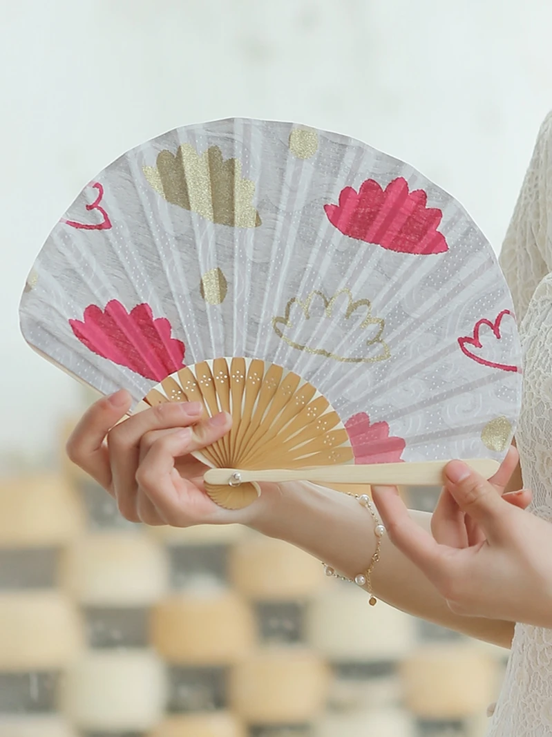 Japanese Style Cheongsam Shell Folding Fan Wind Cotton and Linen Fan Small Fresh Daily Manual Fan Wedding Craft Home Accessories