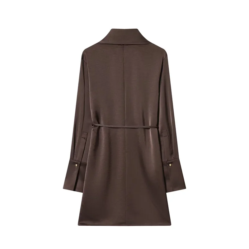 Nouvelle robe vintage en satin à col montant et ruban pour femme, style urbain, collection 2026