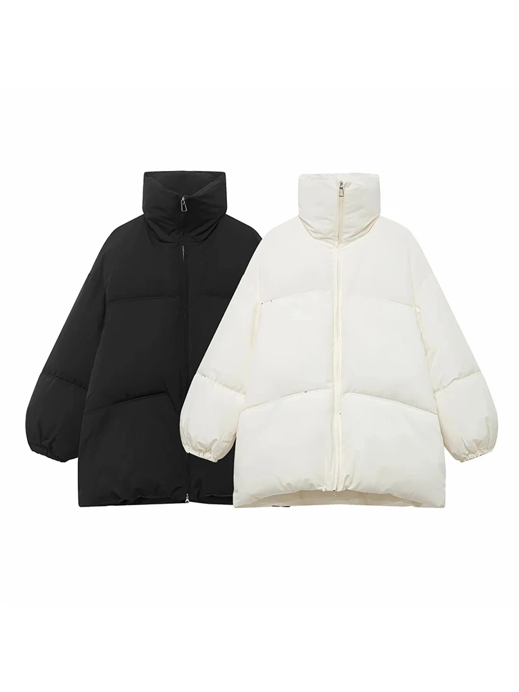 

Women Winter Thicken Cotton Jackets For Women Elegant Long Puff Sleeve Zipper Coats Lady Street Chic Oversize Outerwear