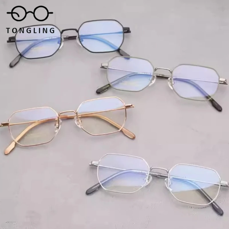 New Men Handcrafted UltraLight Pure Titanium Square Thin-Edged Retro Women Daily Simple Individual Frame Laid-Back Glasses Frame