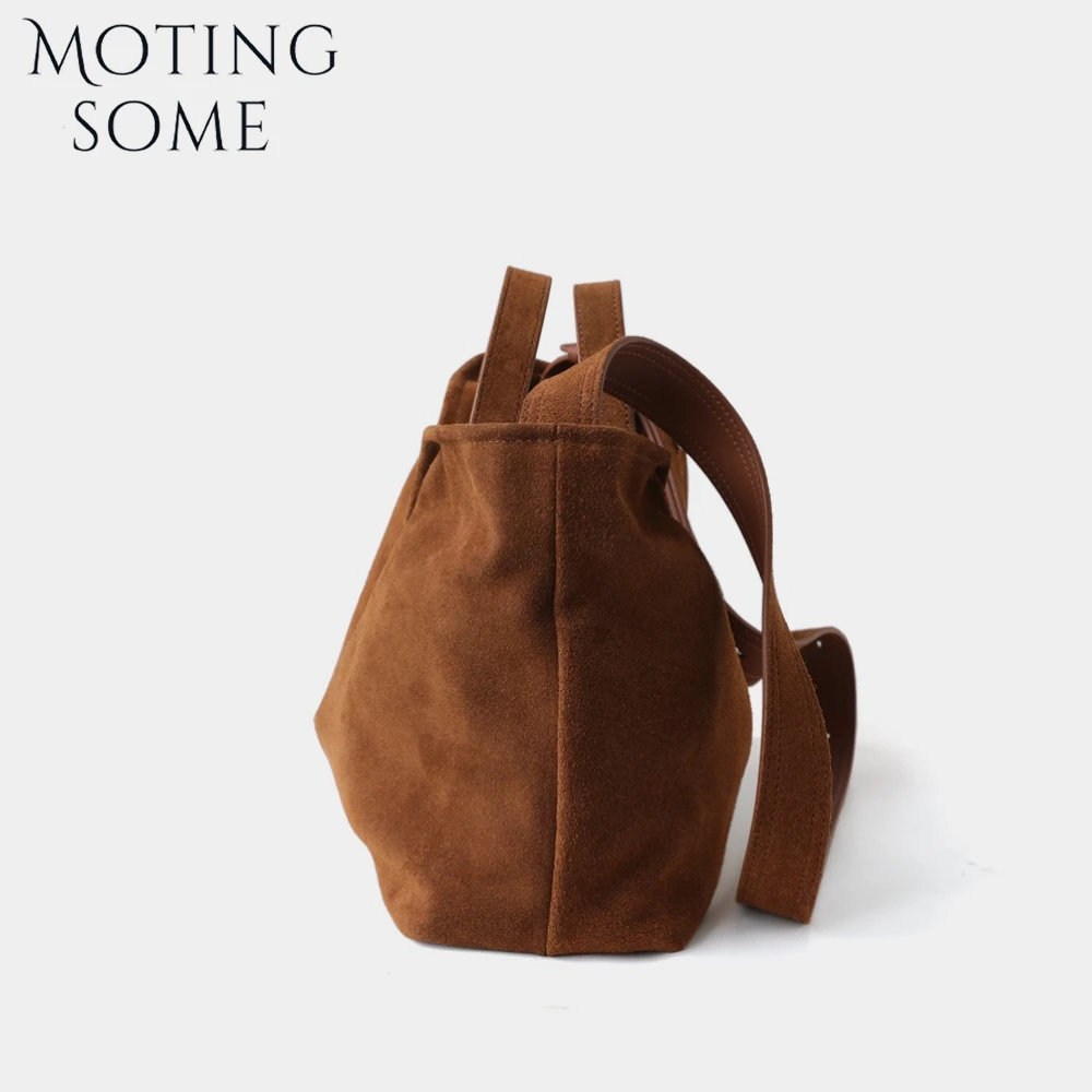 Motingsome Natural Suede Leather Handbag Women Roomy Shoulder Handbag and Purse Lazy Style Soft Matte Cowhide Tote Bags New In