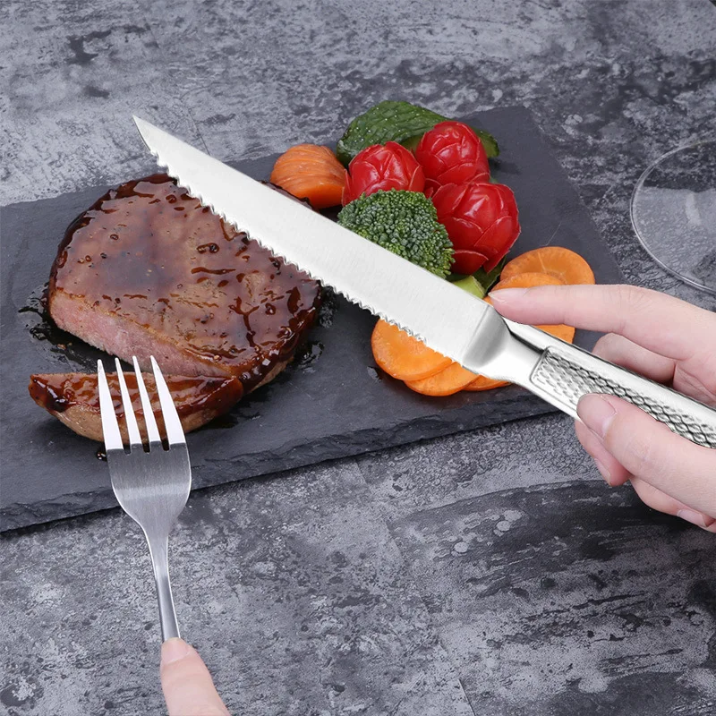 Steak Knife Stainless Steel Kitchen Serrated Knife Beef Fruit Cutting Bread Knife Chef Cooking Tools