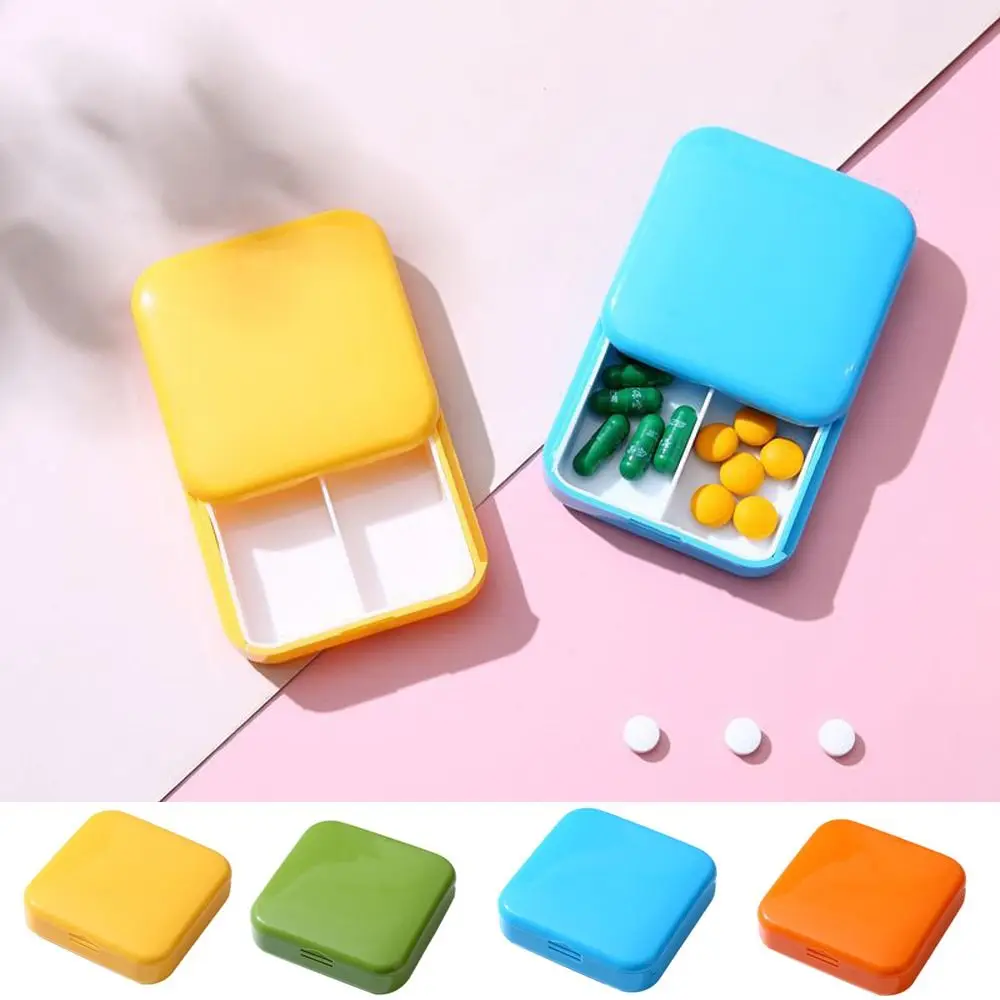 Portable Plastic Push-Pull Pill Box Square Two-Compartment Small Medicine Box Dust-Proof Candy Color Pill Cases Travel