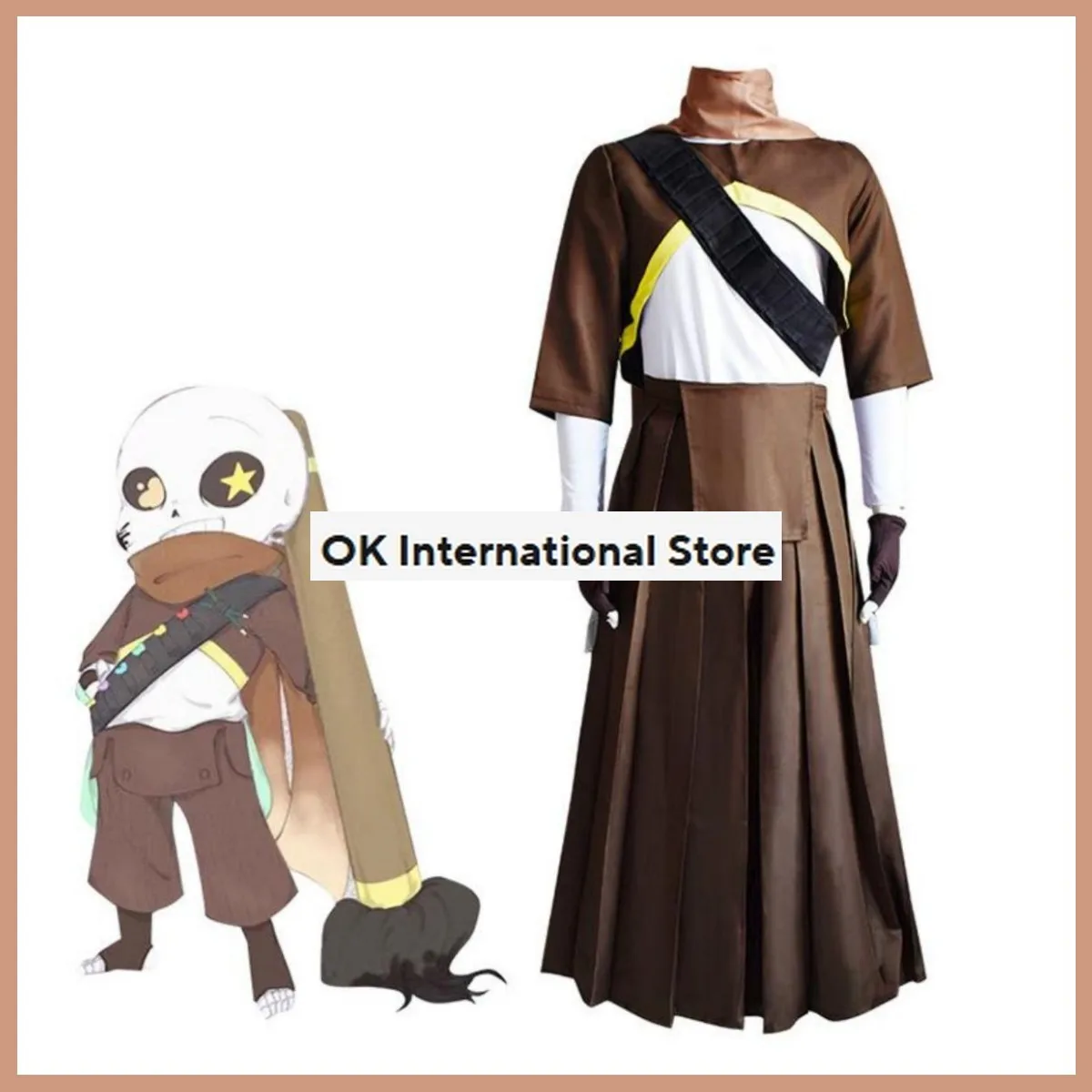 

Anime Game Undertale Ink！Sans Cosplay Costume Coffee Color Uniform Cloak Disguise RolePlay Suit Adult Man Halloween Carnival Set