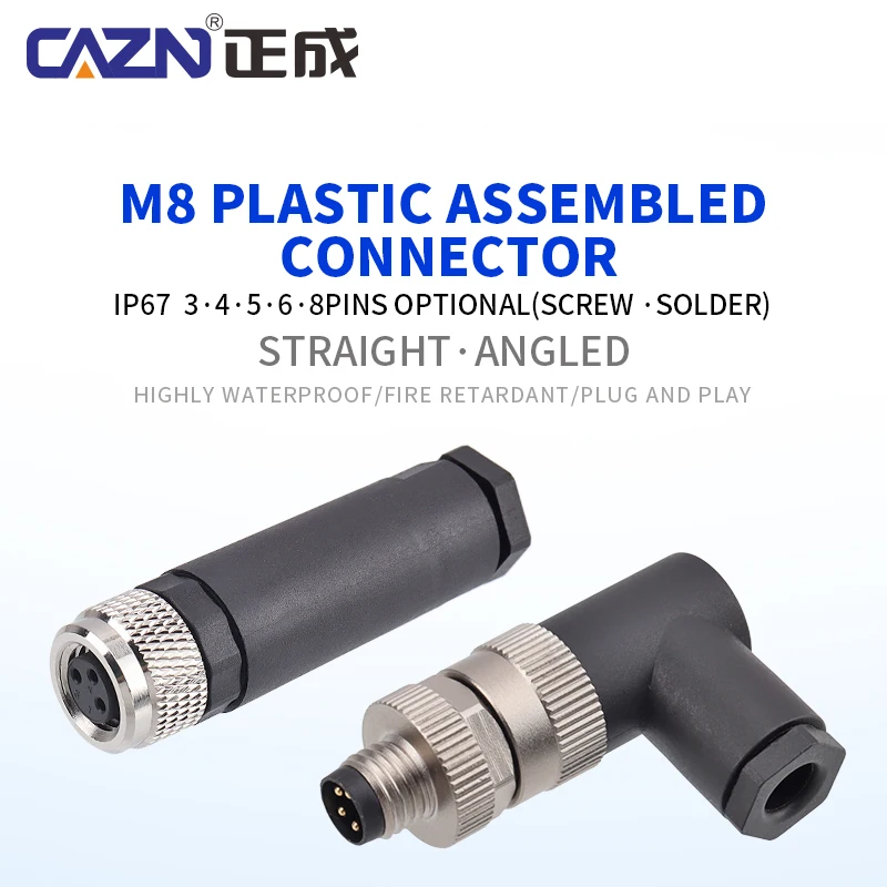 High-durablity M8 Solder Sensor Connector 3 4 5 6 8Pins Male Female Straight Angled Plastic Assembled Plug