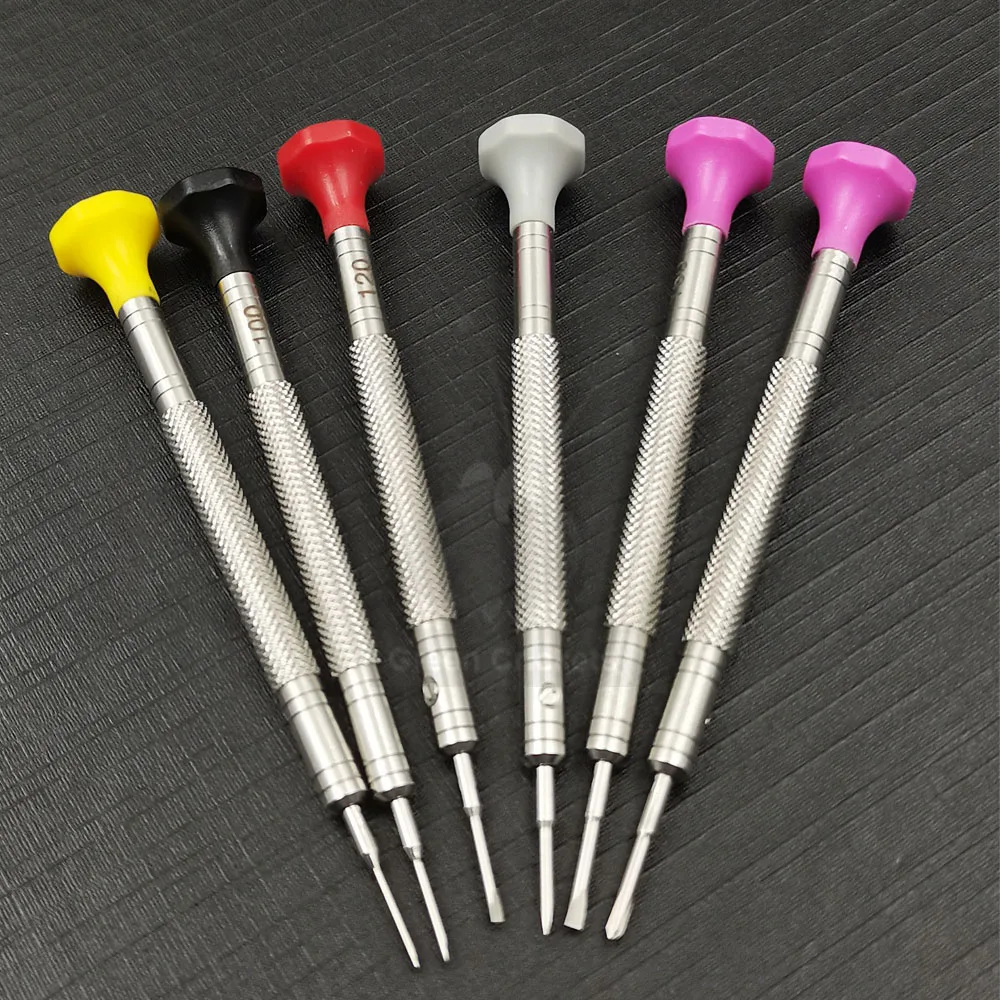 6 PCS Precise Watch Screwdriver Tool Kit Stainless Steel Flat Cross Screwdriver Set With Spare Blade For Watchmaker GC005