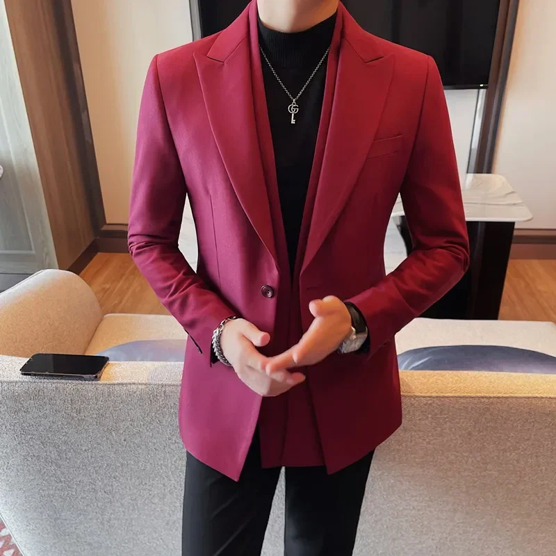 

Autumn Winter Double Layered Collar Suit Jacket for Men Slim Fit Casual Business Blazers High-quality Wedding Groom Dress Coat