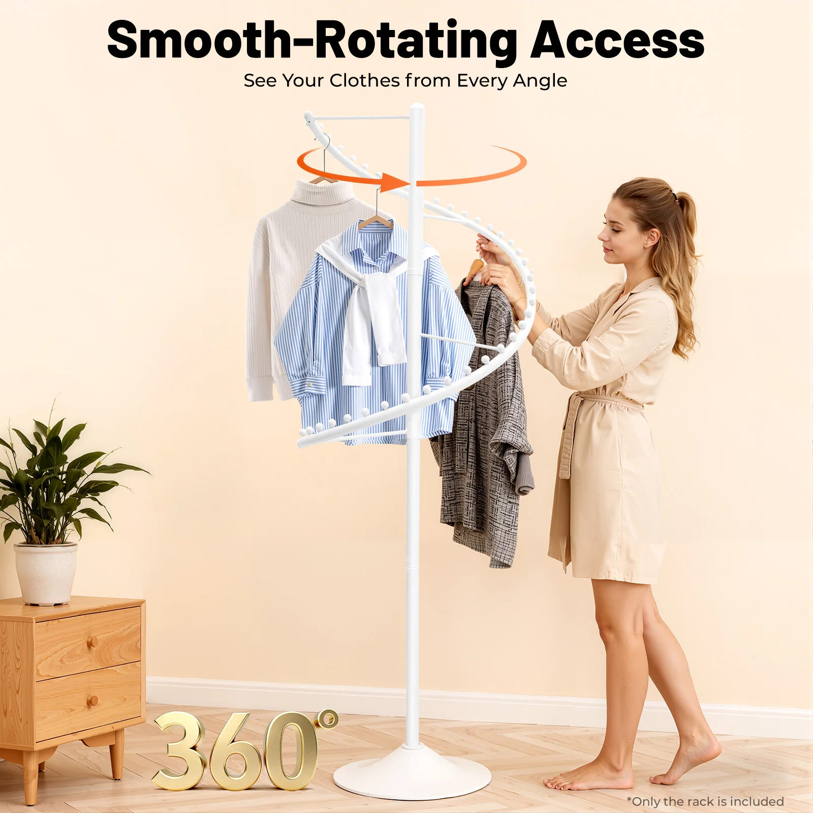 

360 Degree Rotating Clothing Rack, Durable Iron, Space-Saving, Dividers & Hangers | Modern Design, Easy Assembly