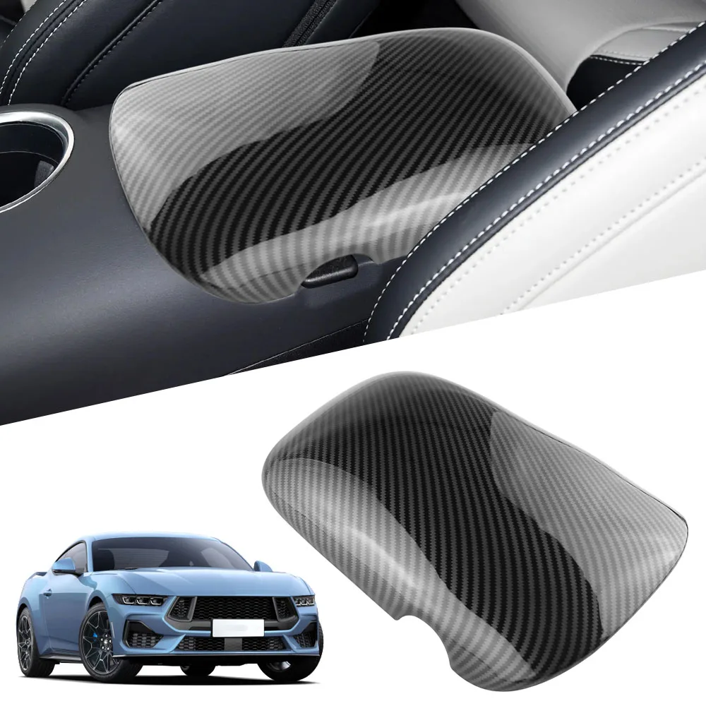 New Carbon Fiber Grain Car Center Armrest Box Cover Trim ABS Fit for Ford Mustang 2016 2017 2018 2019 2020 2021 2022